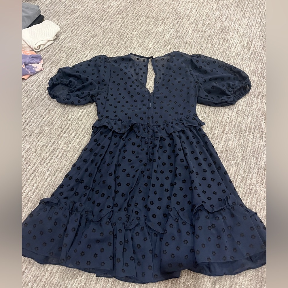 B Darlin Navy & Black Embroidered Floral Puff Sleeve Mini Dress